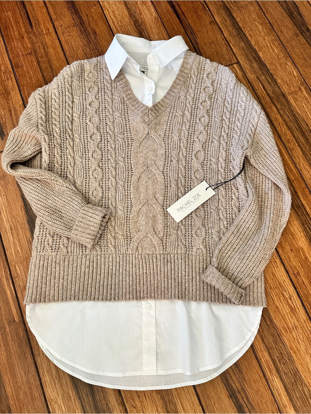 Rachel Zoe Taupe Cable Knit Pullover NWT